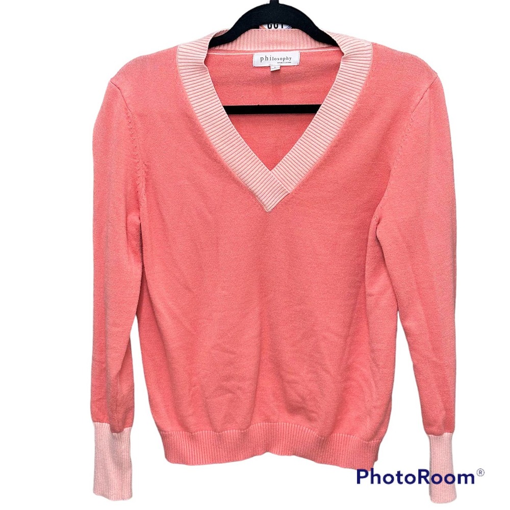 Philosophy Women's Two Tone V-Neck Long Sleeve Sweater Large